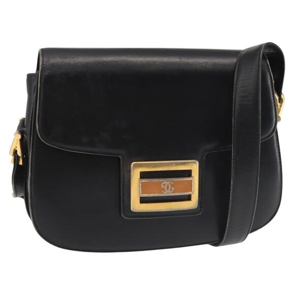 GUCCI Shoulder Bag Leather Navy Gold - Picture 1 of 12